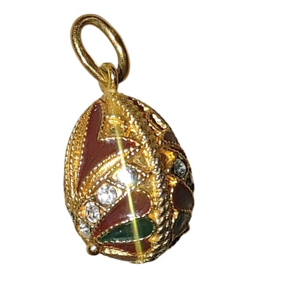 Alfa Jewel Egg Charm Pendant 18K on 925 Cloisonné Enamel CZ Vintage Russia - Picture 10 of 16